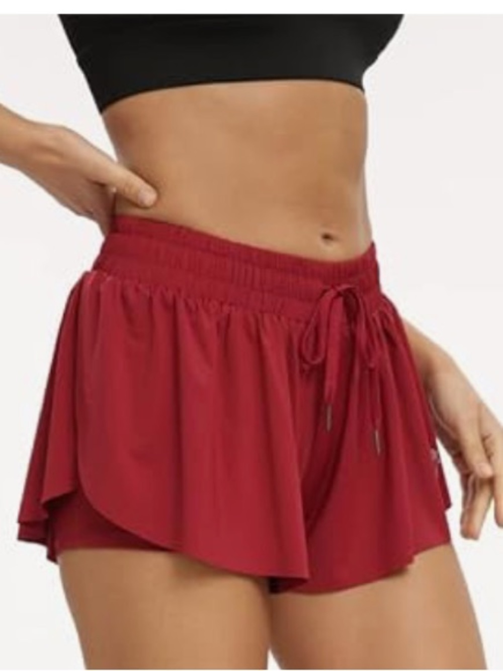 Women’s Red Athletic Layered Drawstring Shorts